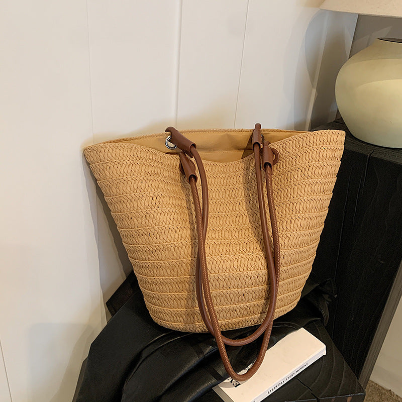 Bolso tejido de paja de gran capacidad, informal, de moda para mujer