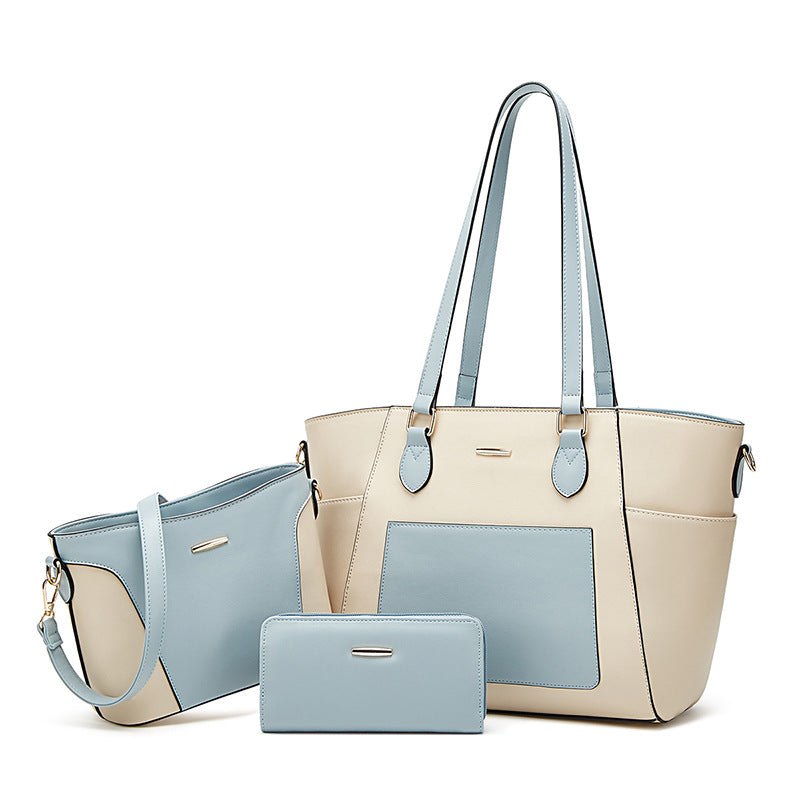 Ensemble de trois sacs à main tendance de grande capacité avec coutures contrastées