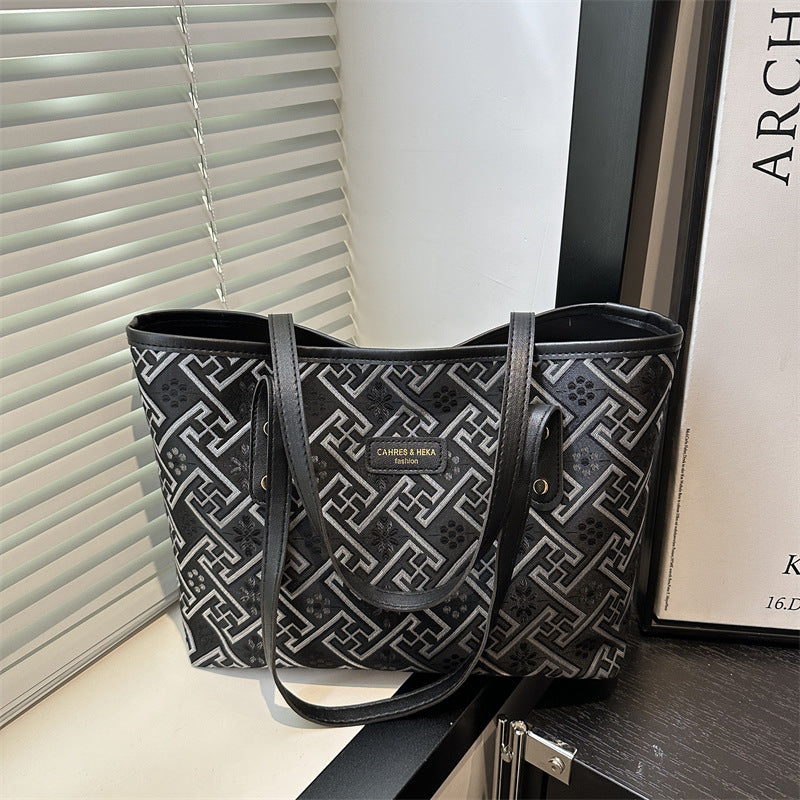 Bolso de mano de PU de gran capacidad con estampado informal a la moda para mujer