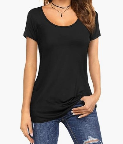 Camiseta de verano para mujer, sencilla, de color liso, con cuello redondo y manga corta.