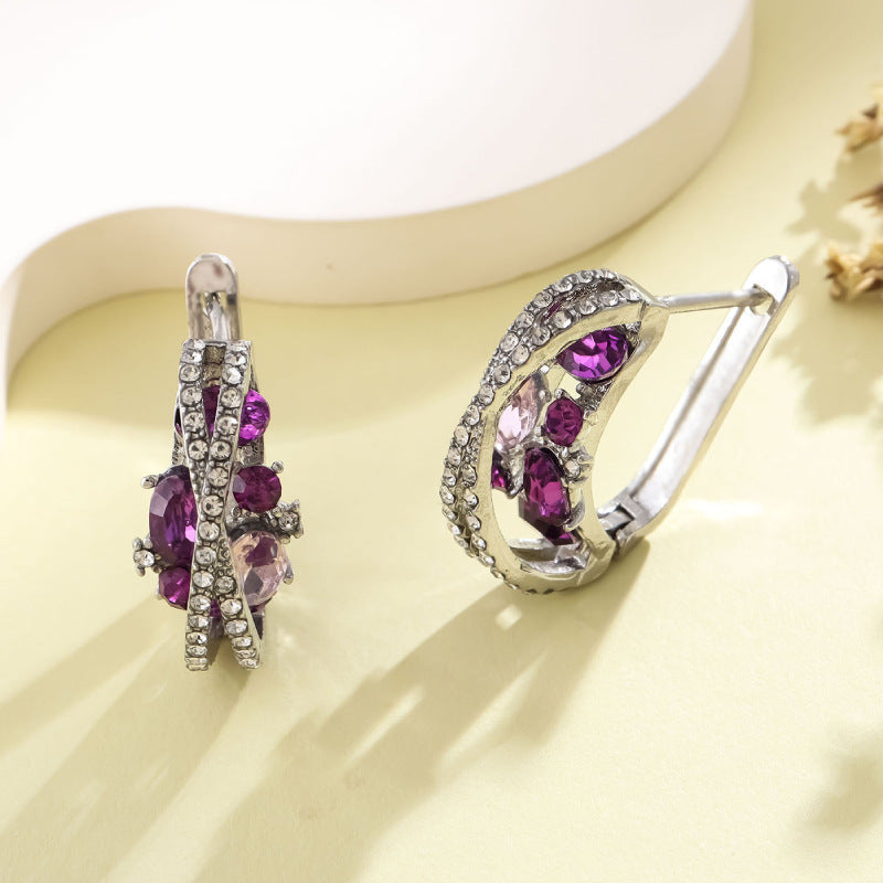 Boucles d'oreilles creuses en zircon en forme de X double pour femmes