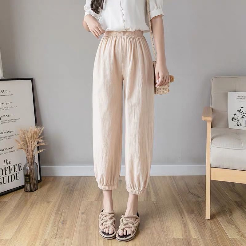 Women Casual Solid Color Linen Jogger Pants