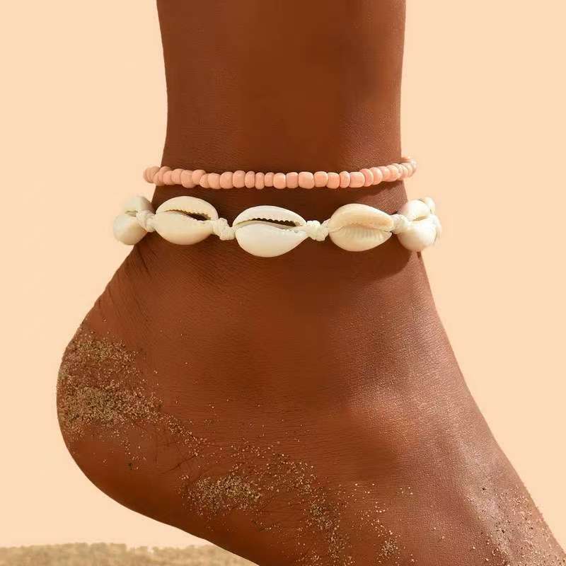 Conjunto de tobilleras de conchas de playa para mujer