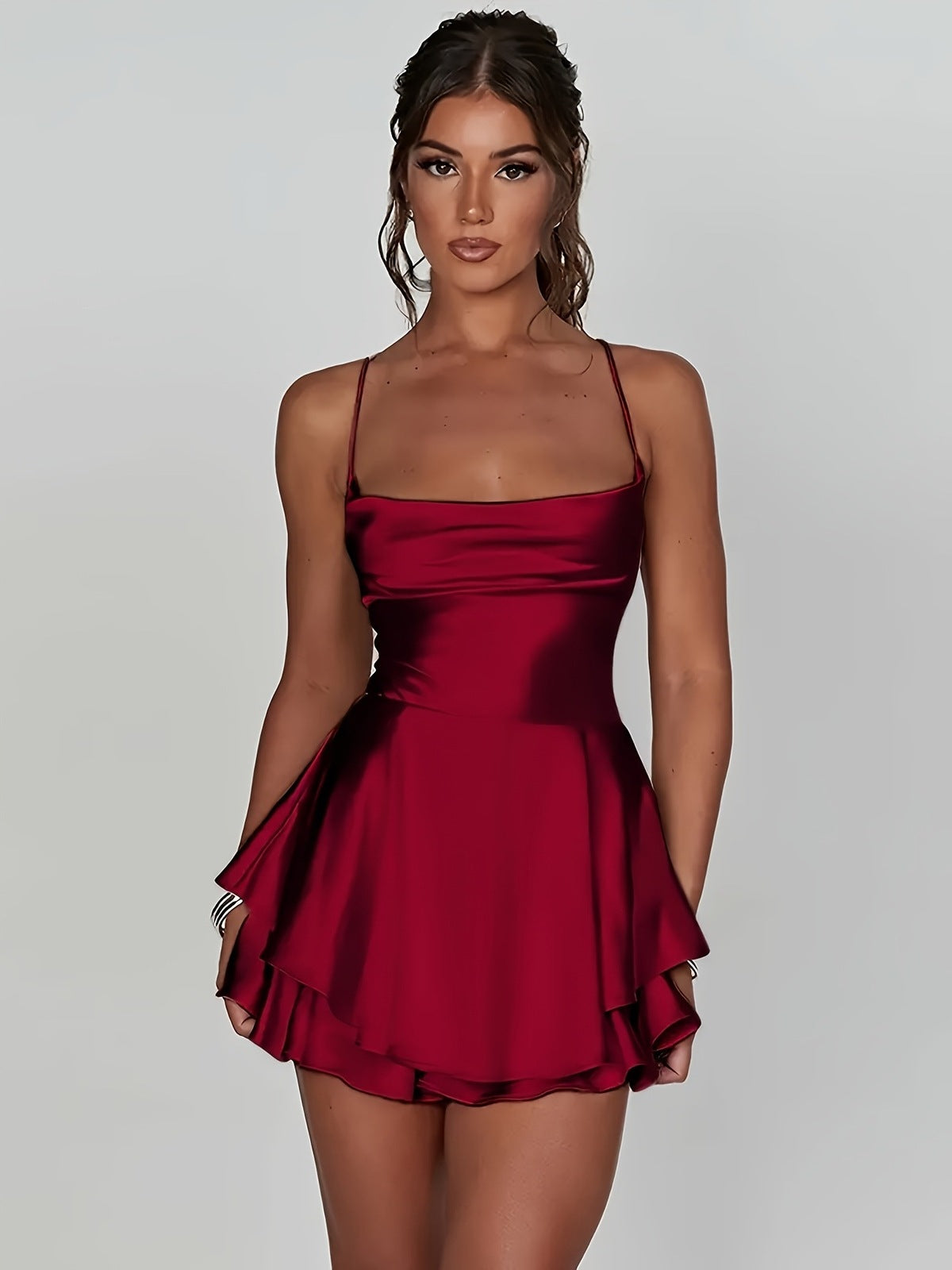 Women Fashion Sexy Solid Color Silk Sleeveless Backless Dress