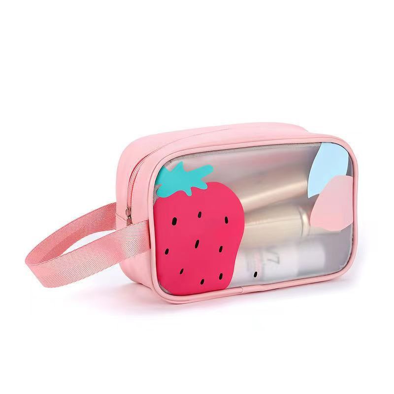 Women Simple Double Layer PU Travel Cosmetic Bag
