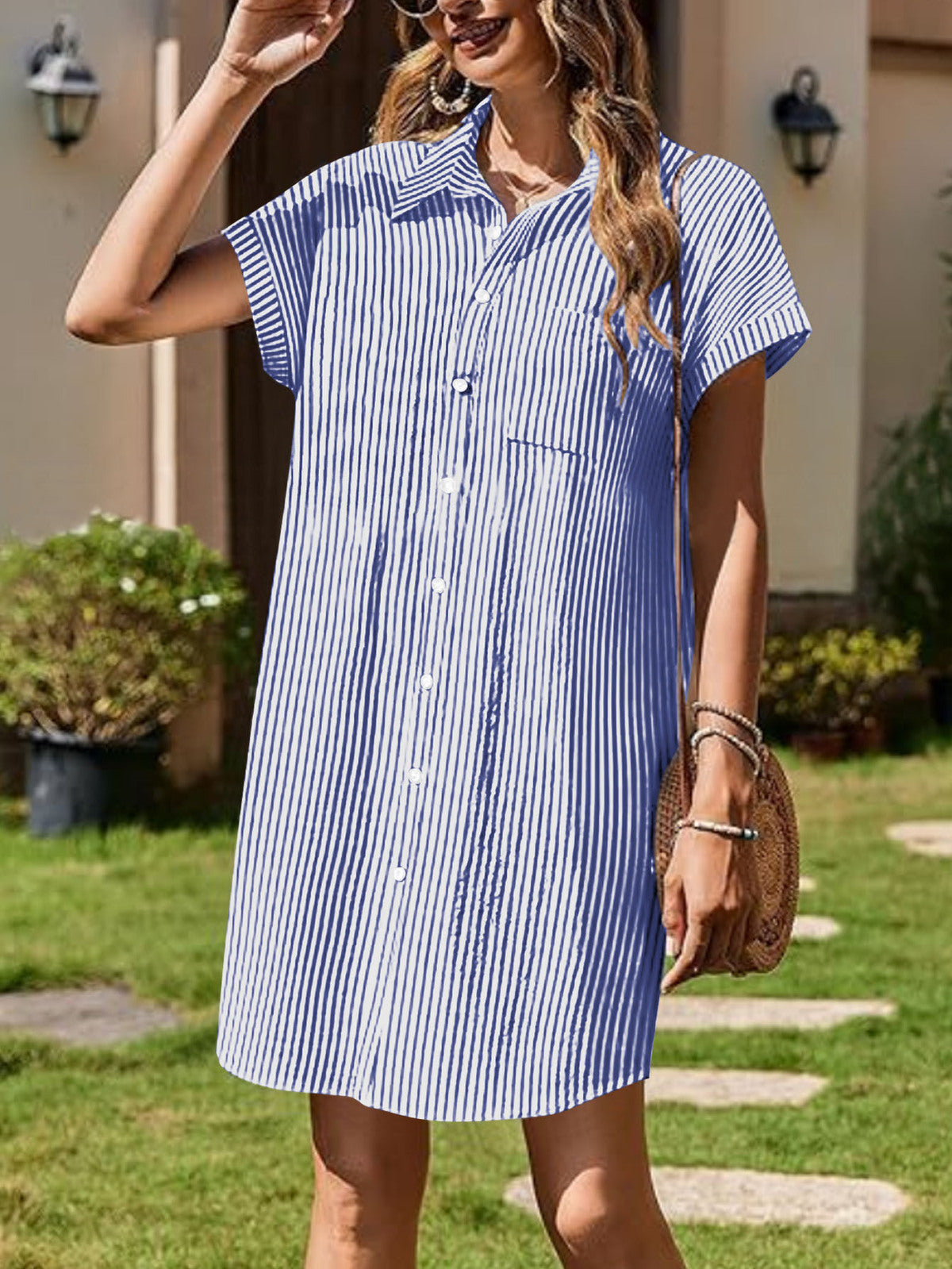 Robe décontractée à rayures et manches courtes pour femme