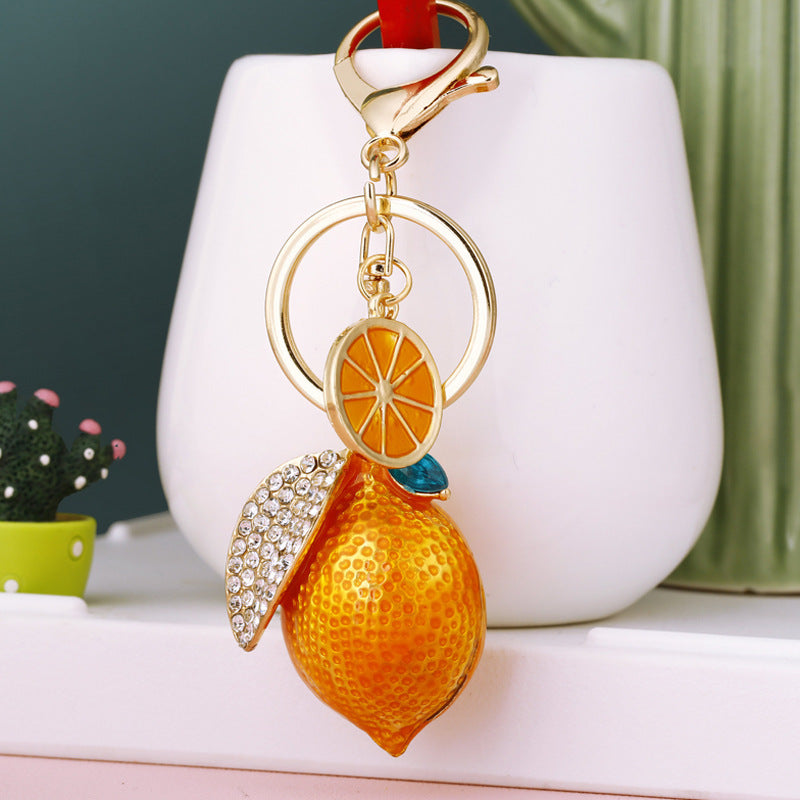 Creative Alloy Rhinestone Lemon Key Chain