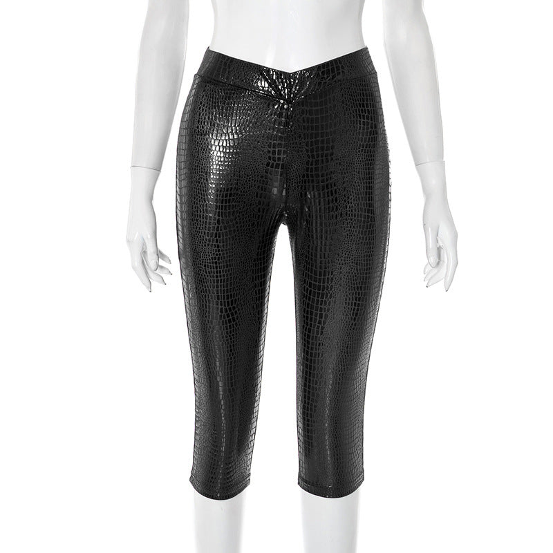 Women Fashion Sexy Solid Color Snake Pattern High Waist Pants