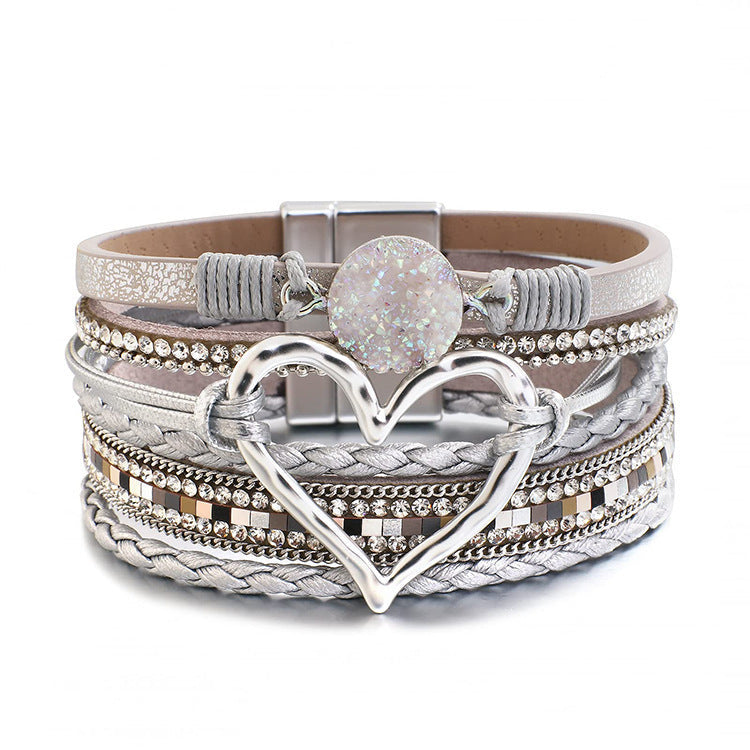 Bohemian Multi-Layer Leather Heart Bracelet