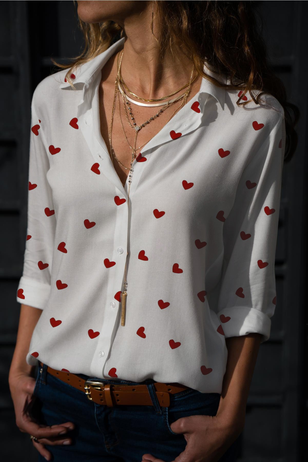 Women Casual Lips Love Print Long Sleeve Blouse