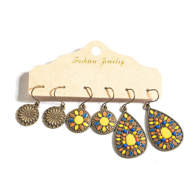 Conjunto de pendientes de aleación con forma de gota de aceite estilo bohemio