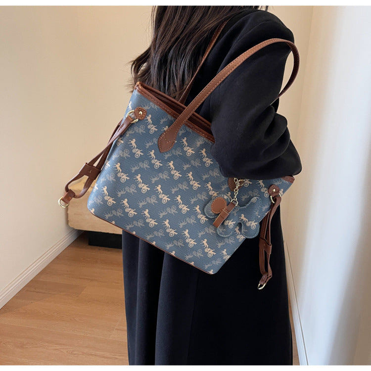 Women Fashion Large Capacity Printed Square Tote Bag