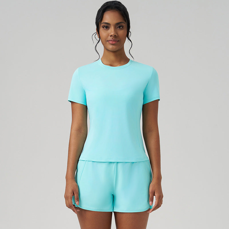 Conjunto informal de dos piezas de color liso y secado rápido para mujer