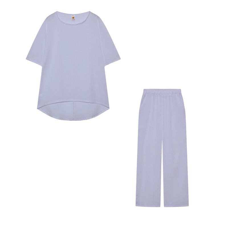 Conjunto informal de lino y algodón de talla grande para mujer