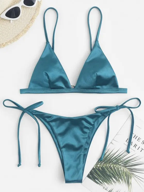 Women Fashion Sexy Solid Color Strap Bikini Swimsuit Set