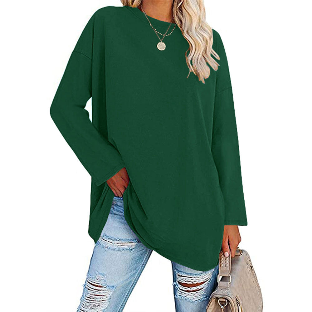 Casual Women Long Sleeve Solid Color Blank T-Shirt