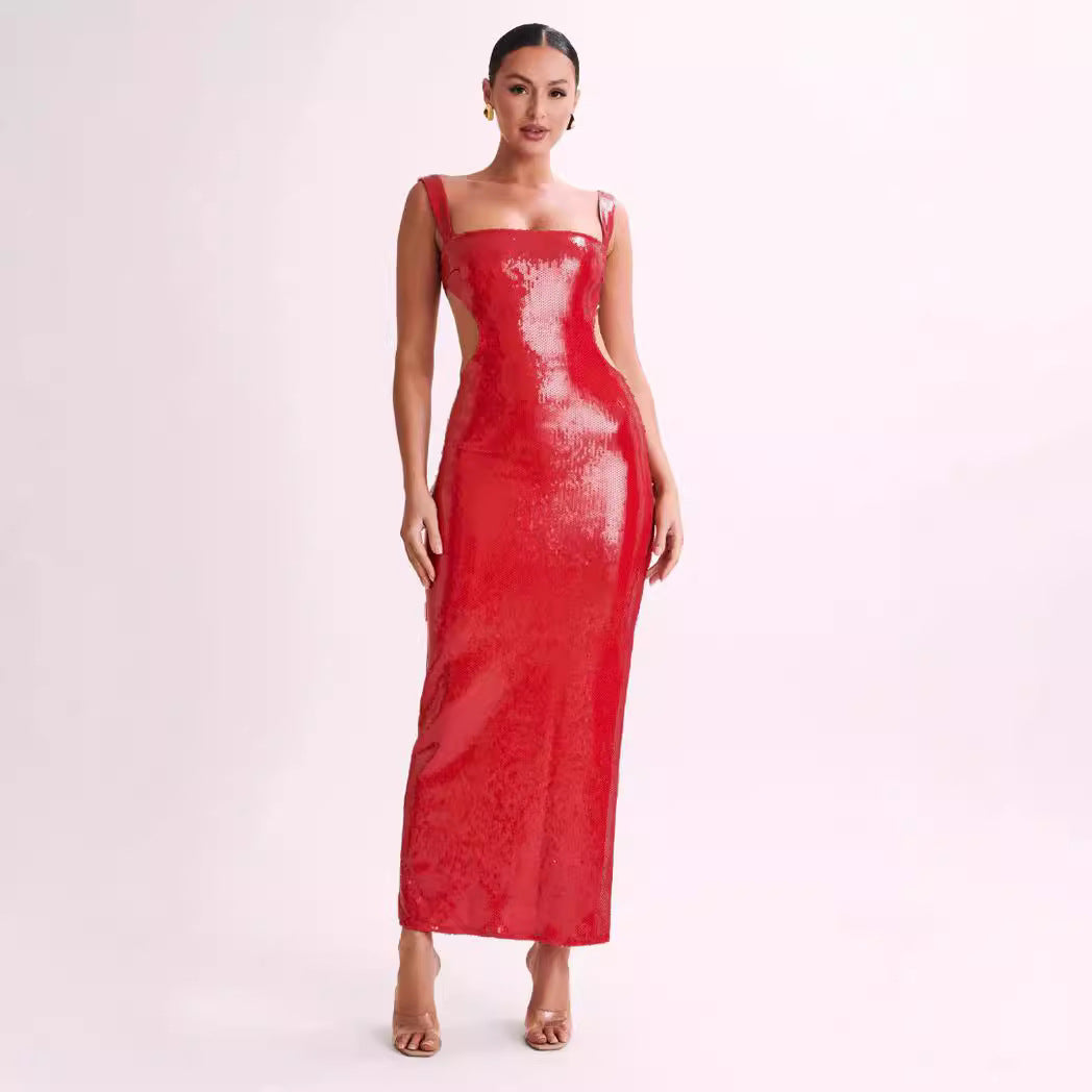 Women Fashion Sexy Sequin Sleeveless Backless Slim Dress