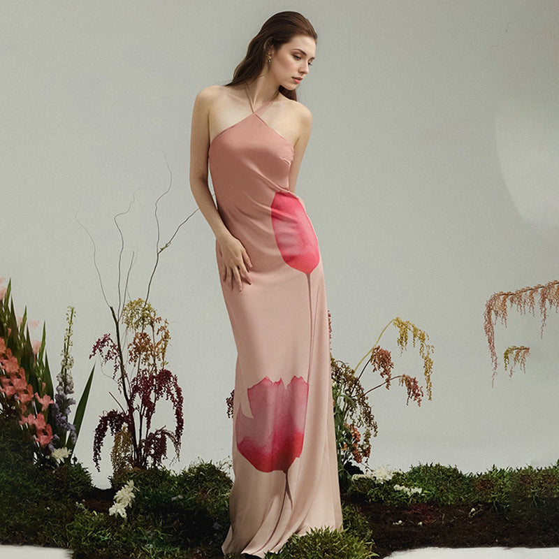 Robe moulante dos nu à imprimé floral pour femme