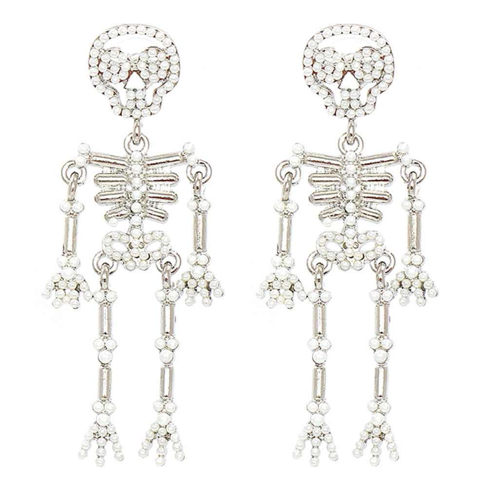 Halloween Fashion Pearl Skull Drop Earrings