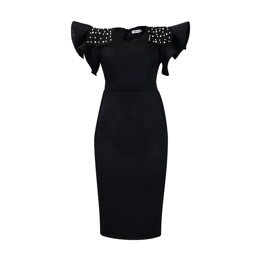 Women Fashion Elegant Plus Size Solid Color Dress