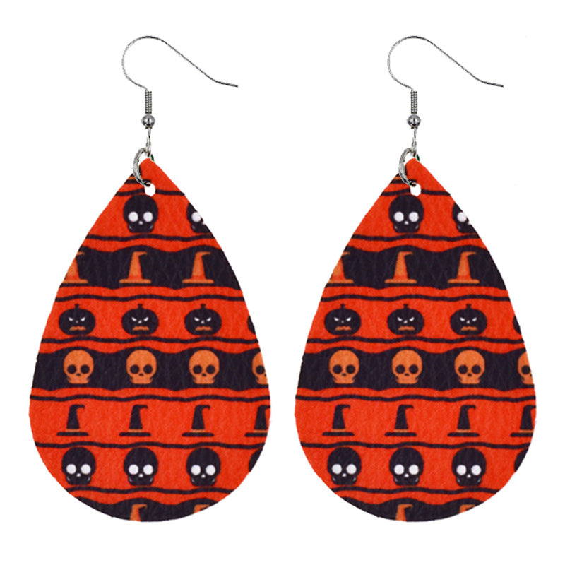 Halloween Women'S Leather Spider Pumpkin Earrings