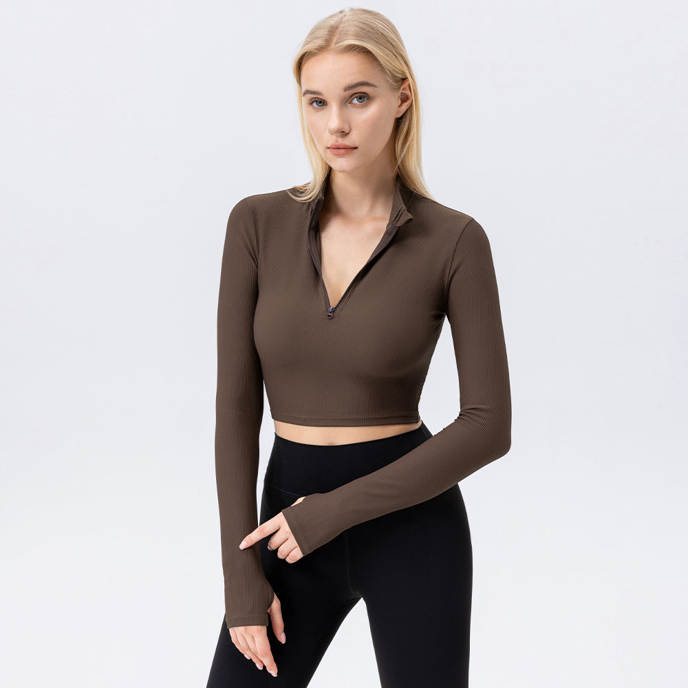Women Fashion Casual Solid Color Long Sleeve Zipper Yoga Jacket