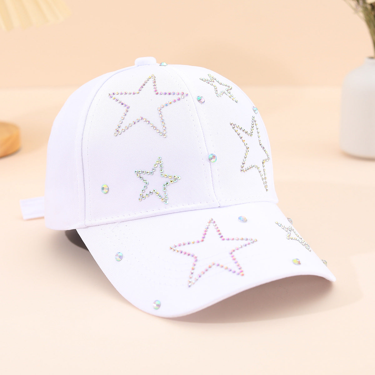 Gorra de béisbol con parasol y diamantes de imitación de color liso para mujer