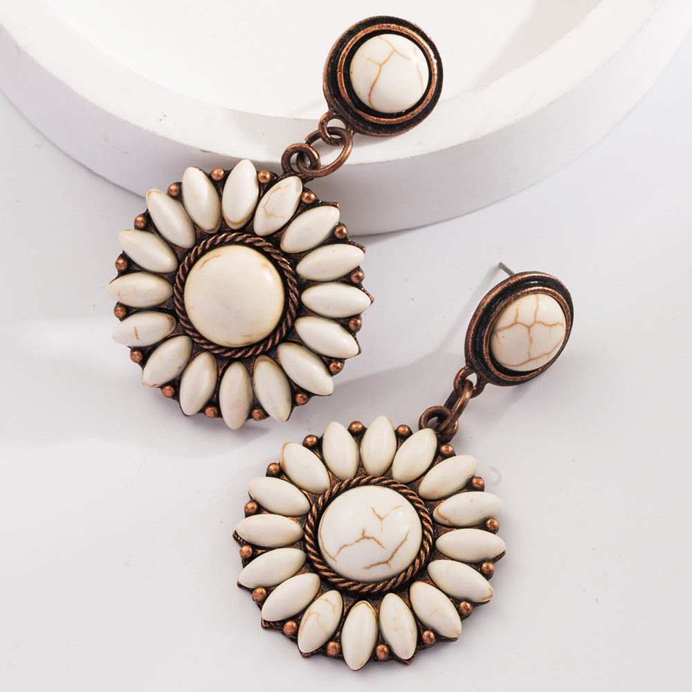 Boucles d'oreilles rétro en forme de cœur turquoise exagéré pour femme - Bijoux bohèmes vintage