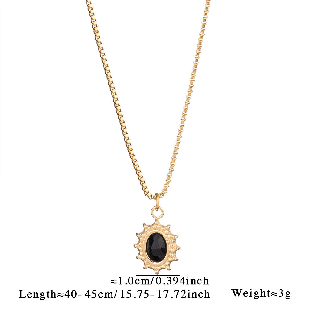 Women Fashion Simple Natural Stone Love Necklace Titanium Steel
