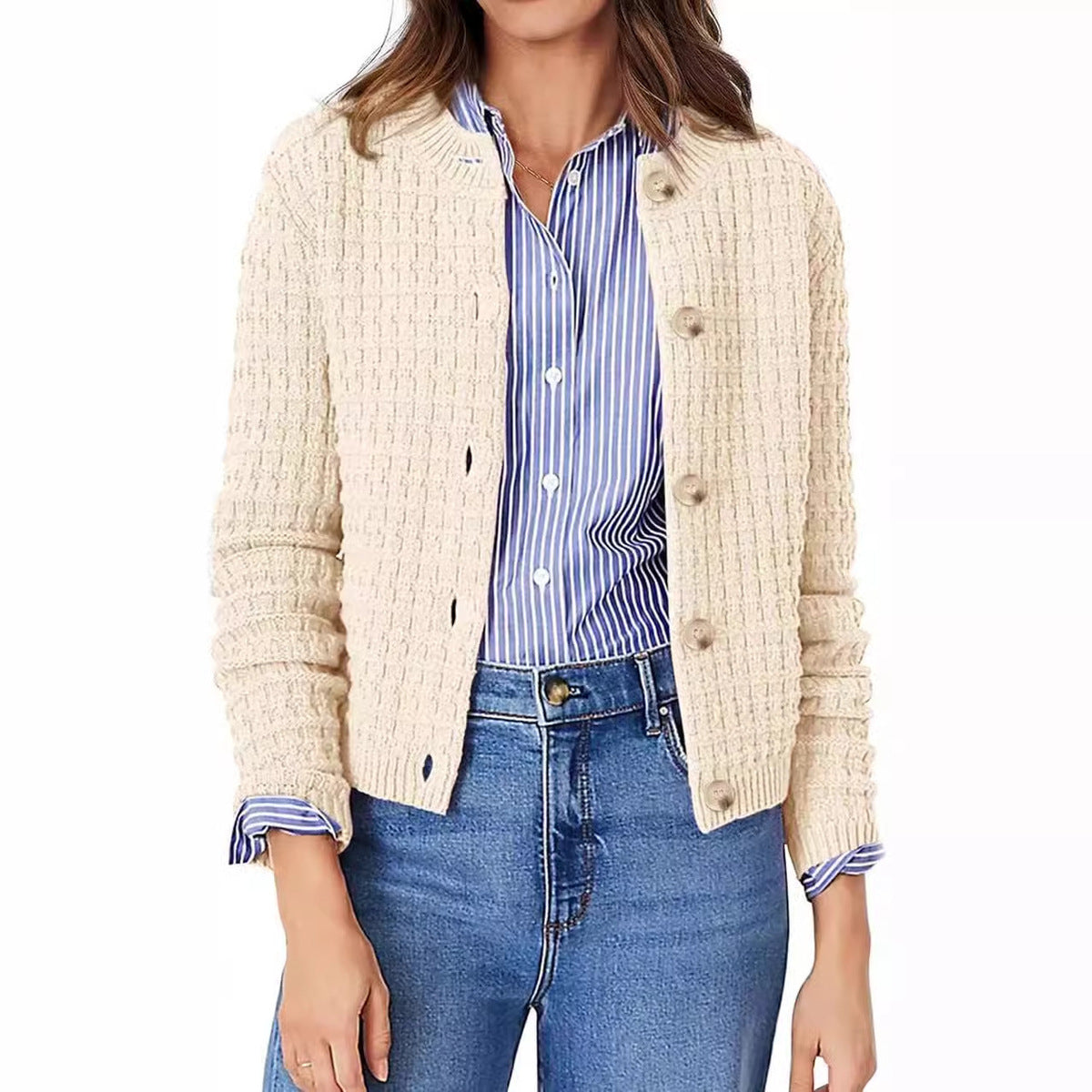 Cardigan décontracté à manches longues en tricot acrylique pour femme