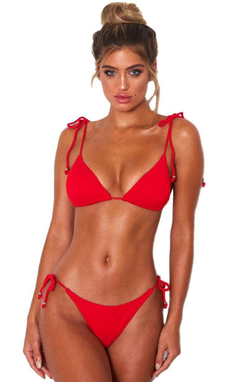 Maillot de bain bikini sexy à lacets de couleur unie pour femmes