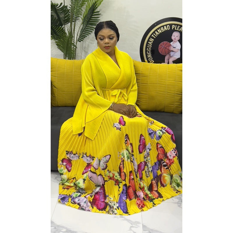 African Women Butterfly Print Irregular Plus Size Skirt Set