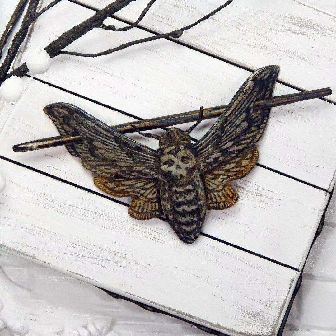 Halloween Women Vintage Gothic Skull Moth Hairpin