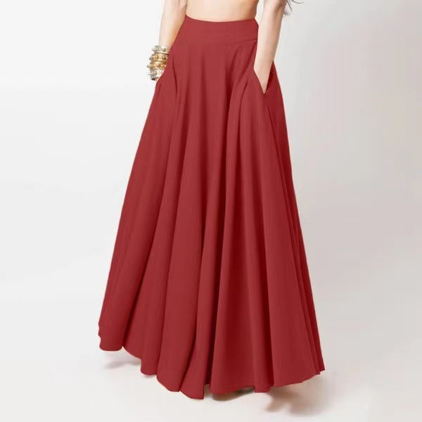 Falda larga informal de color liso para mujer, de poliéster, holgada.