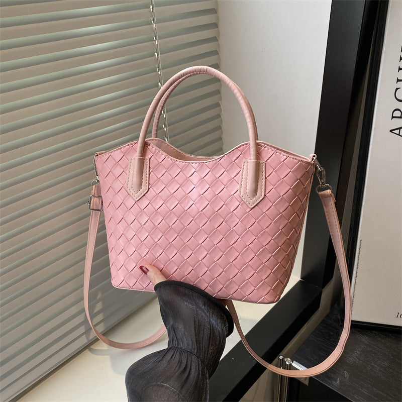 Sac à main décontracté à motif quadrillé de couleur unie pour femme, grande capacité