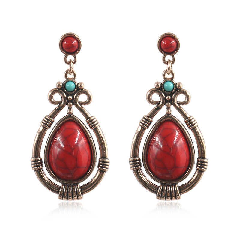 Boucles d'oreilles pendantes creuses en turquoise bohème pour femme