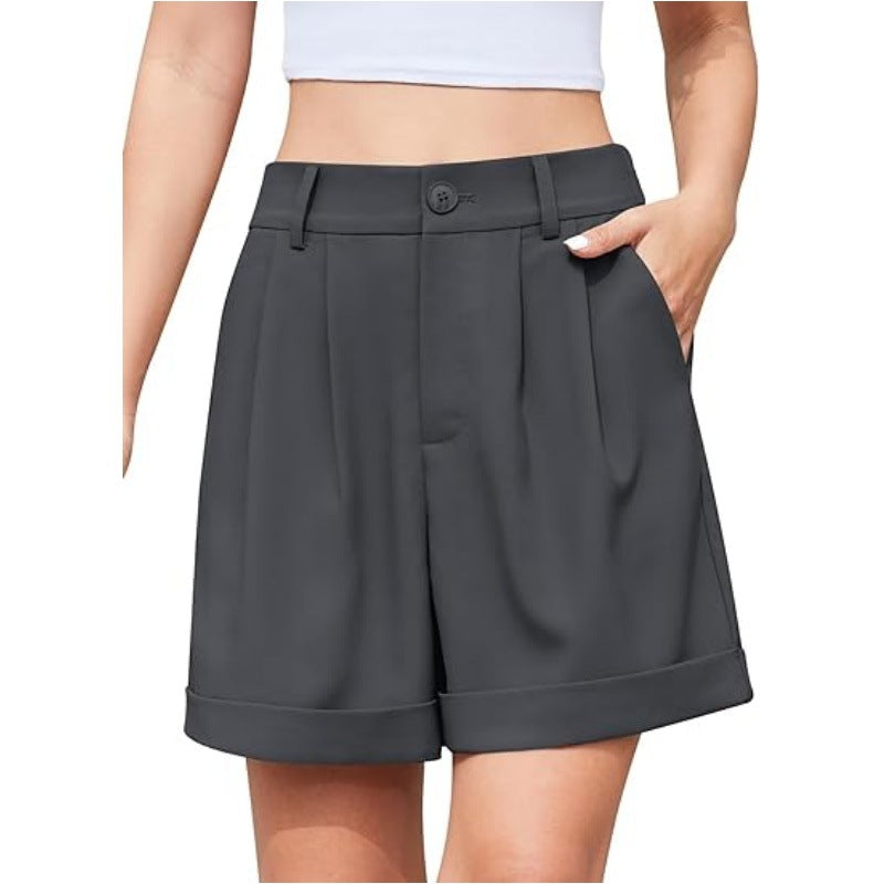 Women Fashion Casual Solid Color Wide Leg Shorts