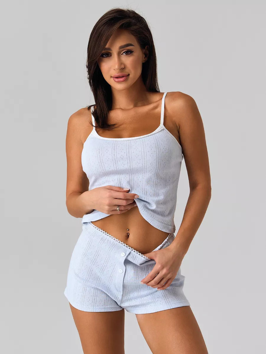 Women Fashion Jacquard Hollow-Out Camisole Shorts Set