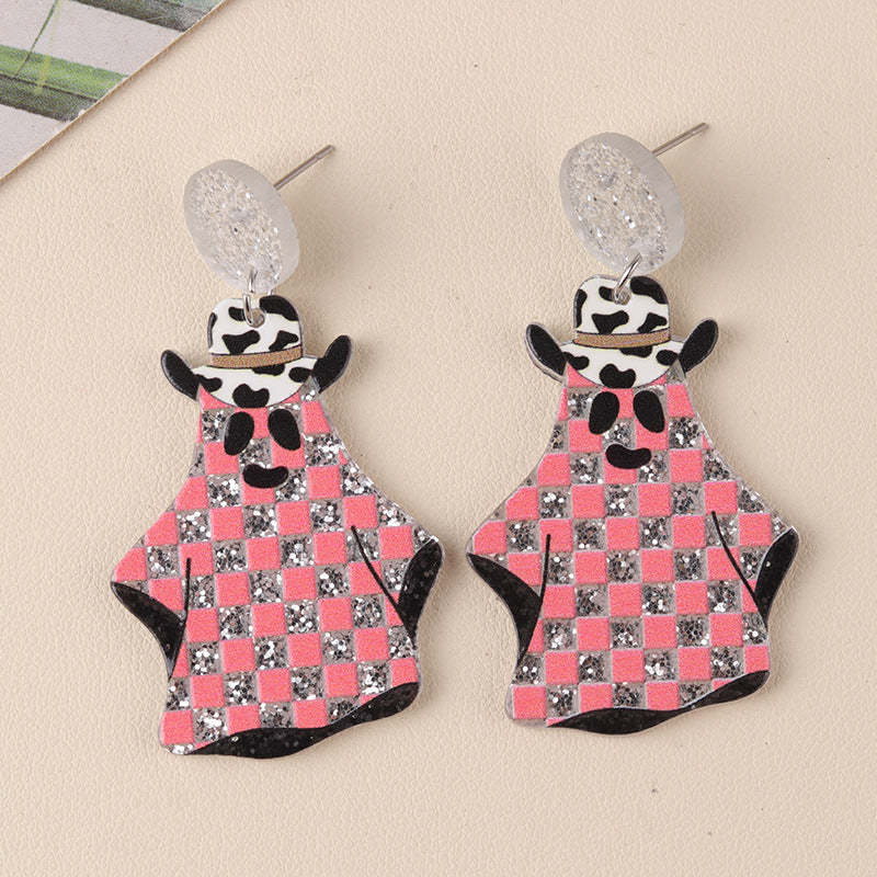 Boucles d'oreilles citrouille fantôme en acrylique pour femme, motif dessin animé d'Halloween