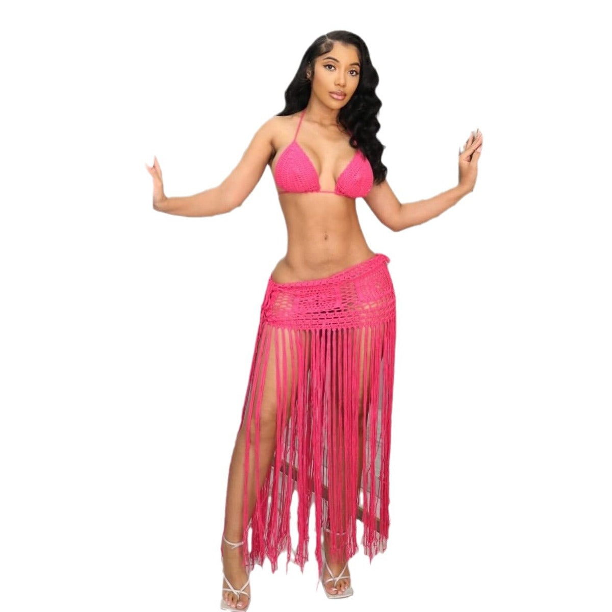 Bikini sexy de cuello halter de color sólido a la moda para mujer