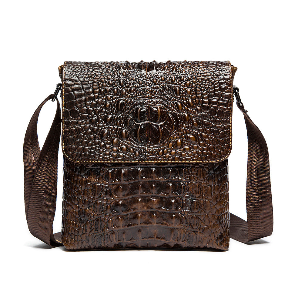 Sac bandoulière décontracté en cuir à motif crocodile pour homme