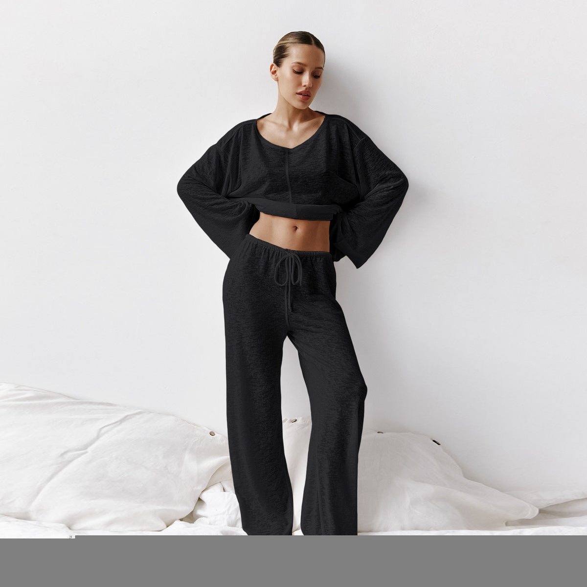 Women Casual Knitted Long Sleeve Pajama Set