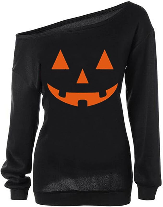 Women Pumpkin Print Long Sleeve Halloween T-Shirt