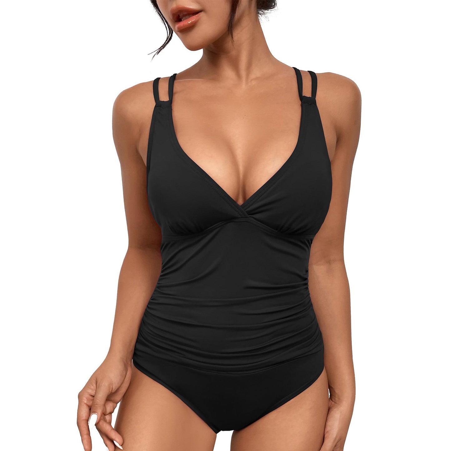 Women Summer Vacation Sexy V-Neck One-Piece Swimsuit