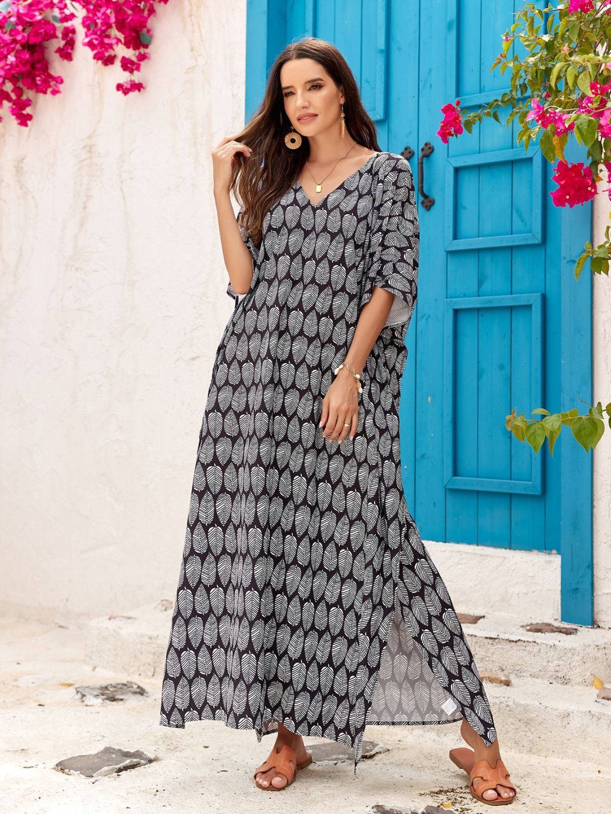 Women Boho Beach Blouse V-Neck Loose Coverup