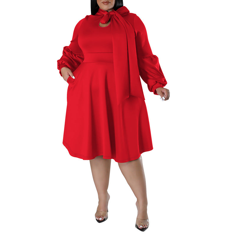 Women Fashion Causal Solid Color Long Dress with Bubble Sleeves