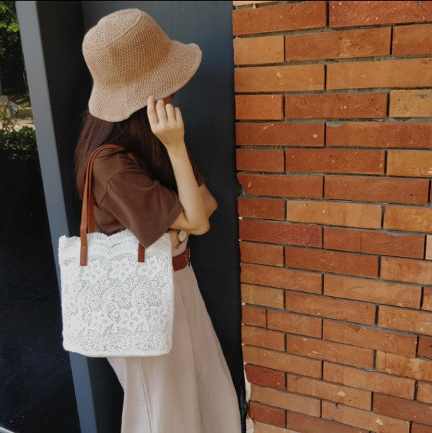 Bolso de mano informal de encaje bohemio para mujer, de gran capacidad