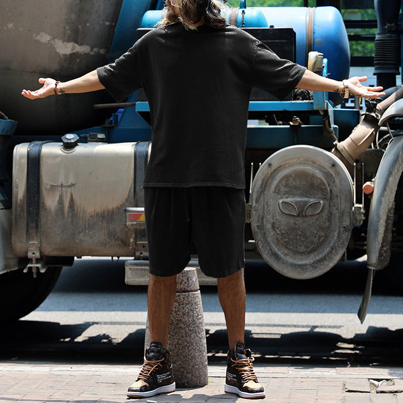 Men's Casual Solid Color Cotton Blend T-Shirt and Shorts Set