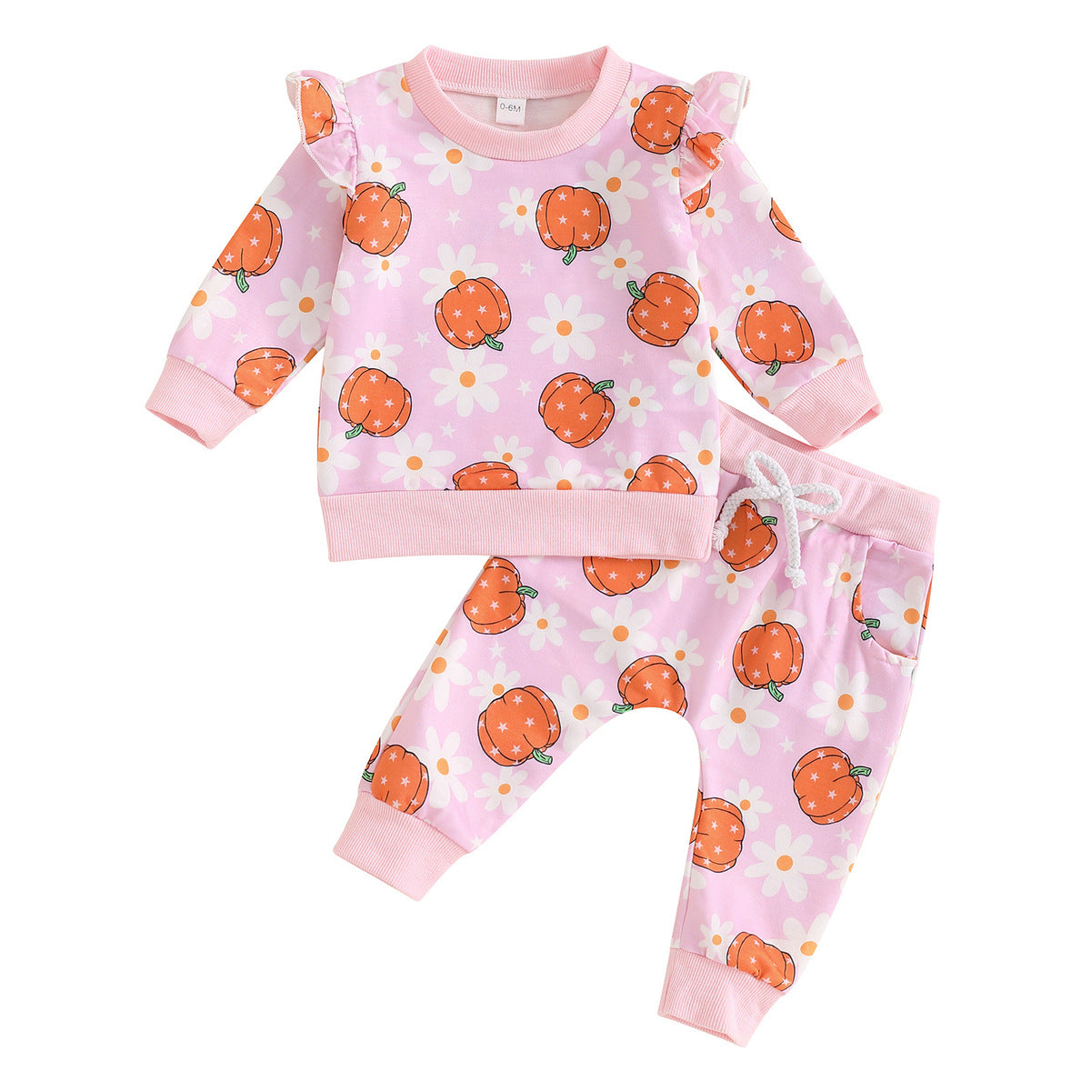 Conjunto de algodón con estampado de calabaza de Halloween para niñas y bebés