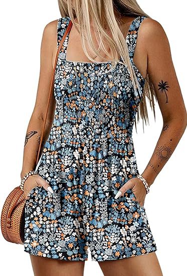 Women Casual Floral Printed Pleated Rompers